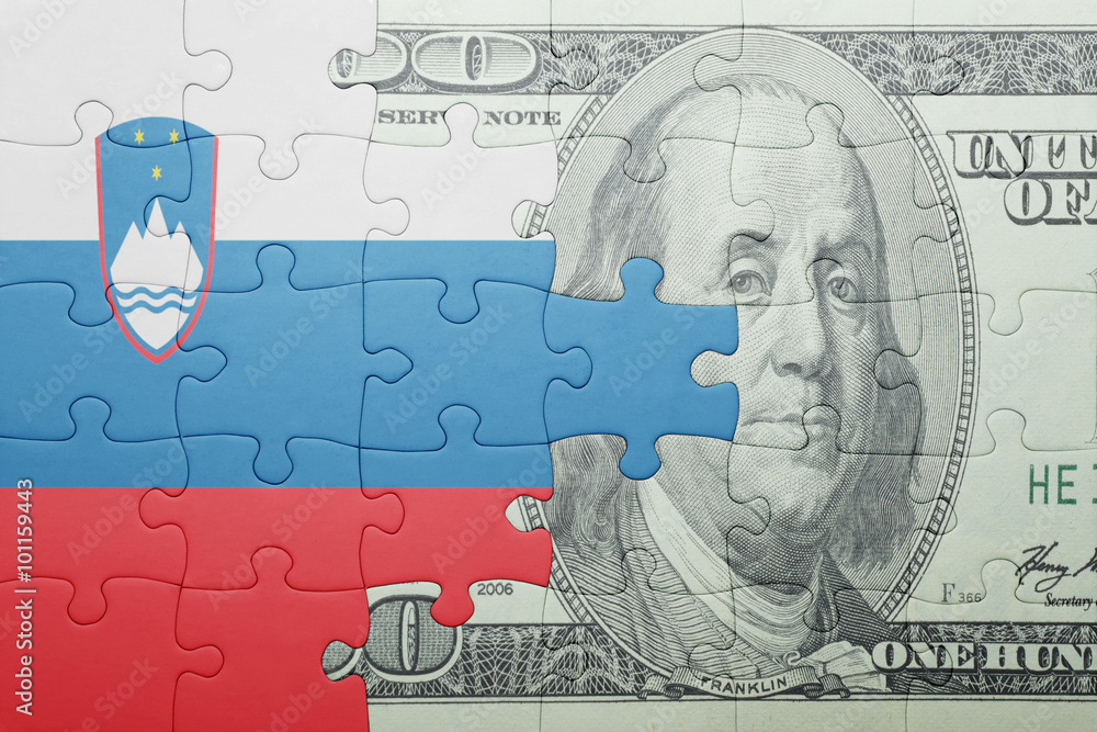 puzzle with the national flag of slovenia and dollar banknote puzzle with the national flag of slovenia and dollar banknote
