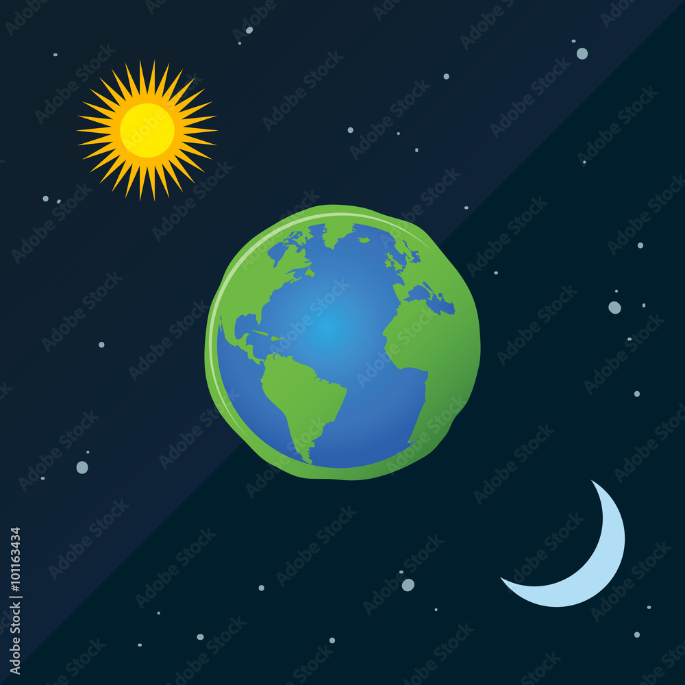 Earth With Sun And Moon in Day And Night Earth With Sun And Moon in Day And Night