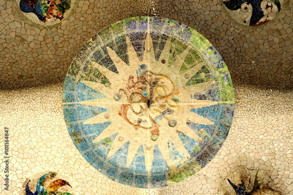 Naklejka premium BARCELONA - DECEMBER 23: Park Guell designed by Antoni Gaudi on December 23, 2014 in Barcelona, Spain.