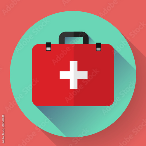 First aid case flat icon with shadow. Vector illustration. Flat design style