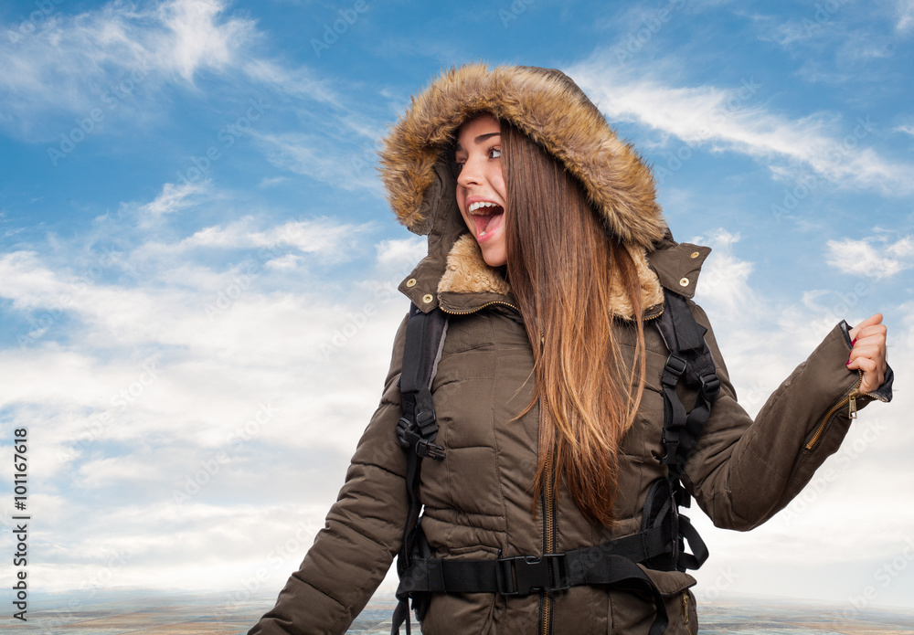 portrait of a pretty young woman wearing like a hiker portrait of a pretty young woman wearing like a hiker
