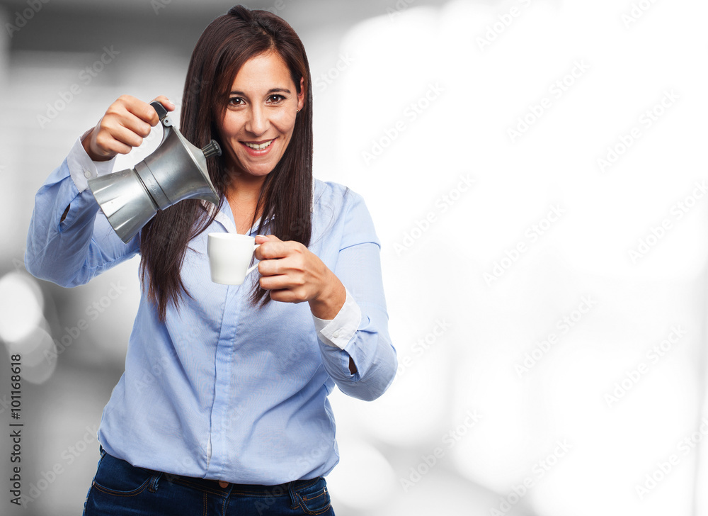 happy young woman with coffee happy young woman with coffee