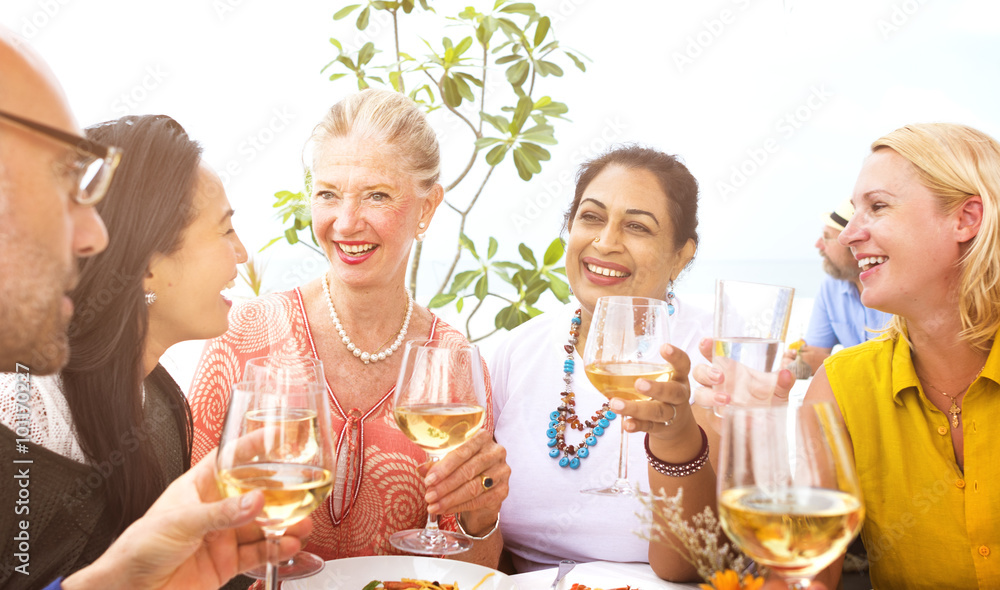 Diverse Neighbors Drinking Party Rooftop Concept Diverse Neighbors Drinking Party Rooftop Concept