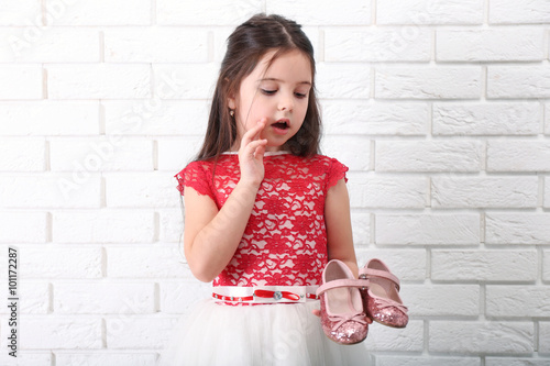 Little girl in dress on a w...