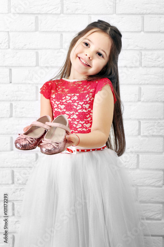 Little girl in dress on a w...