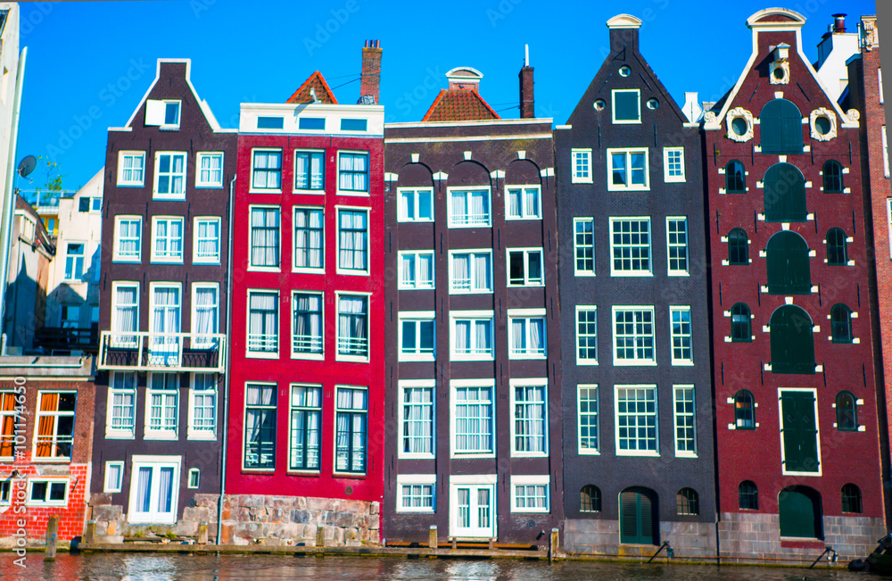 Traditional dutch medieval houses in Amsterdam, Netherlands