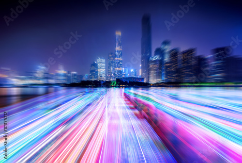 city skyline and light line on the river