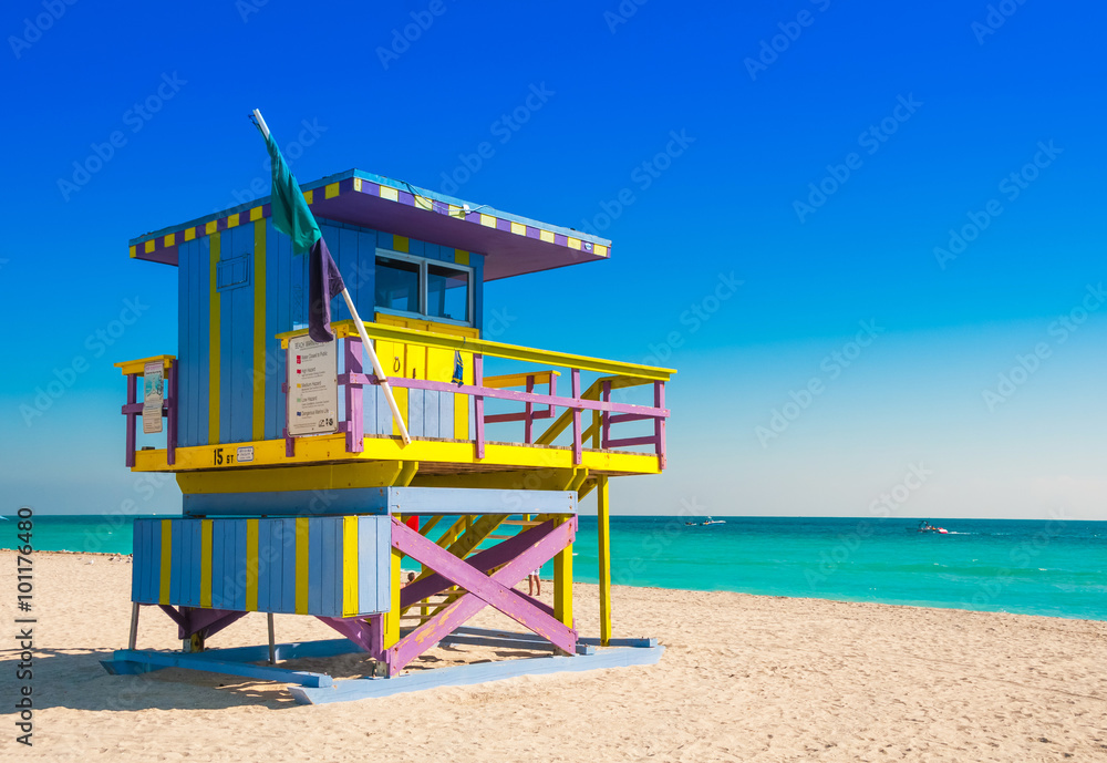 Obraz premium Lifeguard Tower w South Beach, Miami Beach na Florydzie