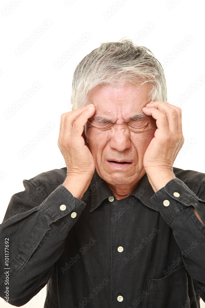 senior Japanese man suffers from headache senior Japanese man suffers from headache
