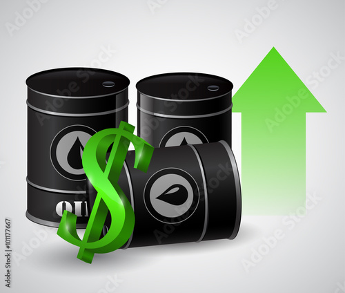 Vector illustration of oil barrel with green arrow 