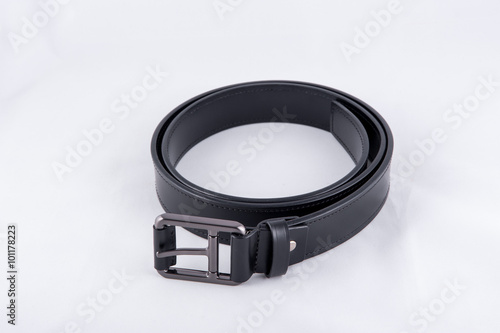 Black leather belt isolated on white background