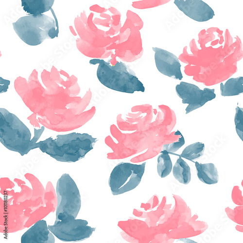 watercolor roses seamless pattern