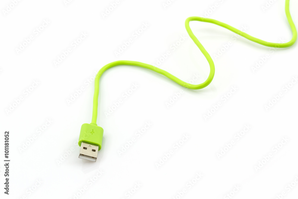 Green USB cable for smartphone. Green USB cable for smartphone.