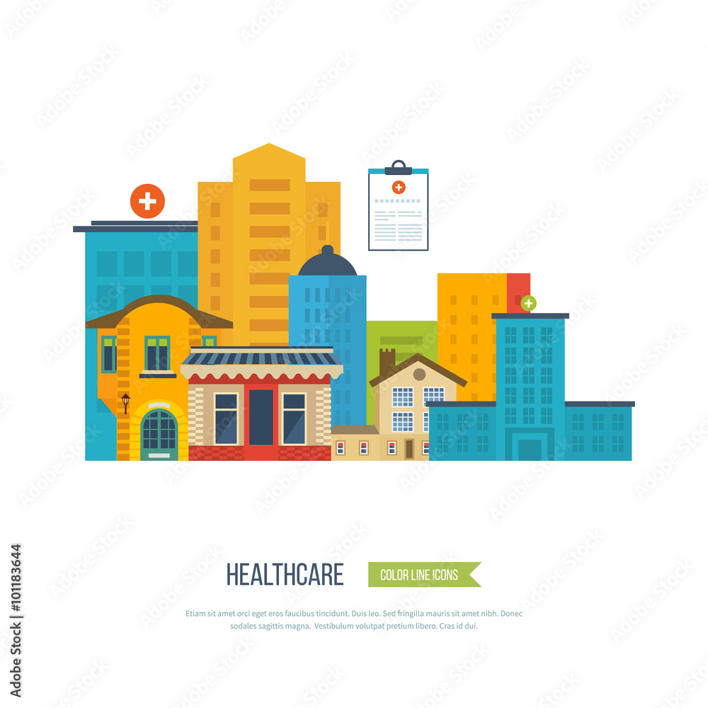 Vector illustration concept for healthcare, medical help and research.