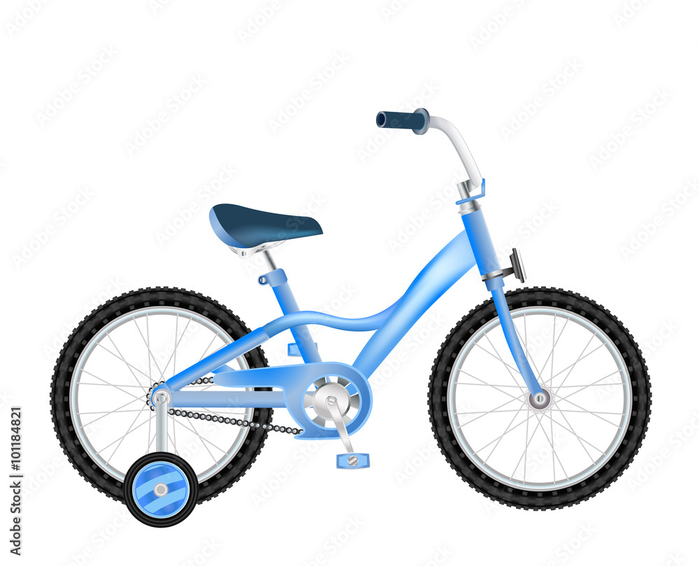 realistic children bicycle with basket on white