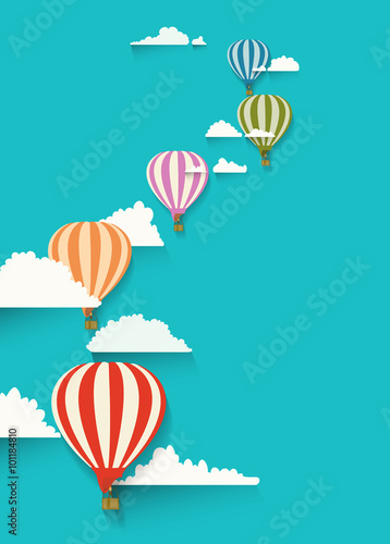 hot air balloons in the clouds background. flat vector illustrat