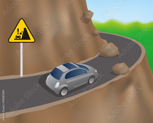 Cars on the road on the cliff, vector illustration