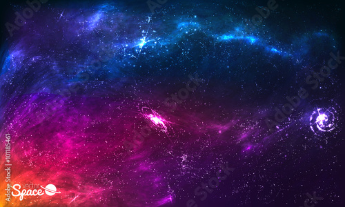 Colorful Space Galaxy Background with Shining Stars, Stardust and Nebula. Vector Illustration for artwork, party flyers, posters, brochures.