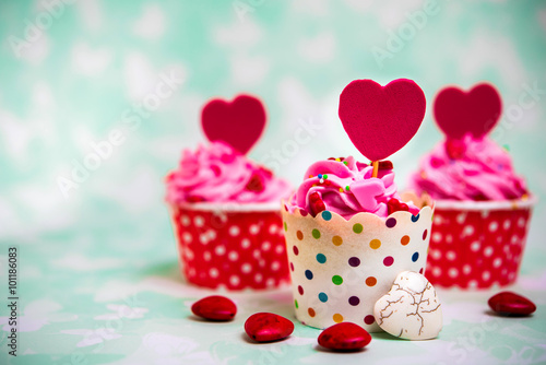 Colorful love cupcake for Valentine day  