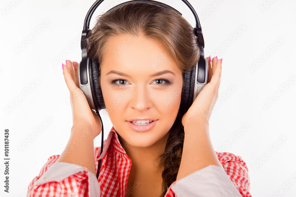 Calm relaxed young woman with headphones Calm relaxed young woman with headphones