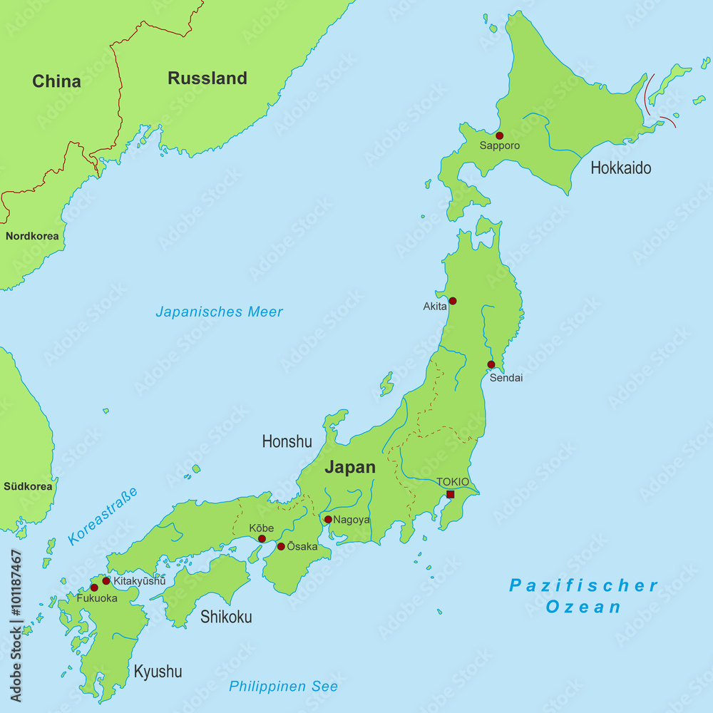 Karte von Japan (detailliert)
