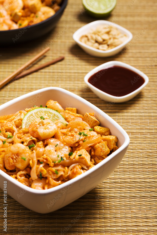 Pad Thai. Thailand's national dishes, stir-fried rice noodles Pad Thai. Thailand's national dishes, stir-fried rice noodles