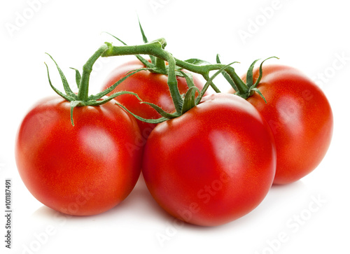 Bunch of fresh red tomatoes isolated on white background. Side view.