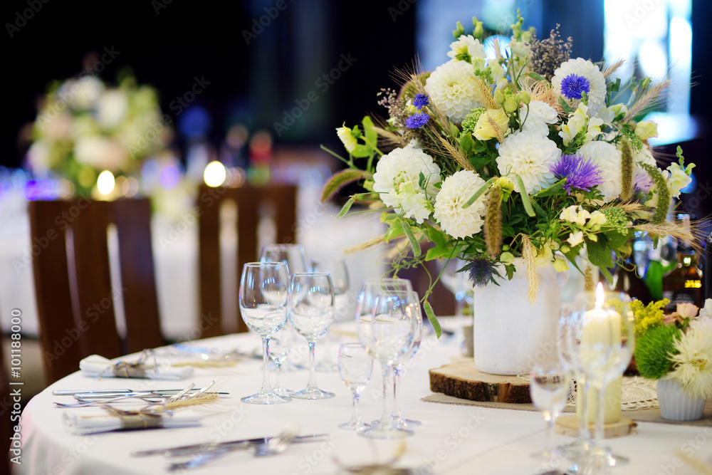 Beautiful table set for some festive event Beautiful table set for some festive event