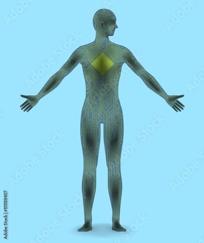 human body silhouette and electric circuit, vector illustration