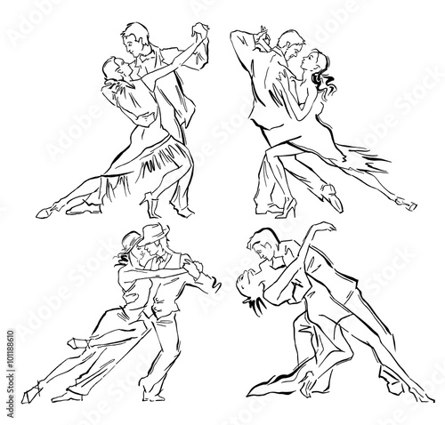 Hand made vector sketch of tango dancers. photo
