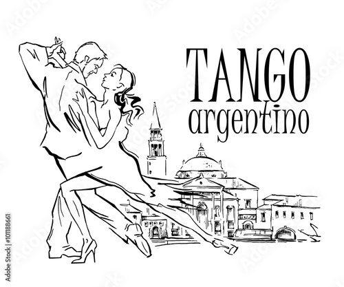 Hand made vector sketch of tango dancers.