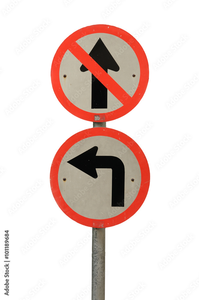 White and red frame traffic sign, Do not go straight isolated on White and red frame traffic sign, Do not go straight isolated on