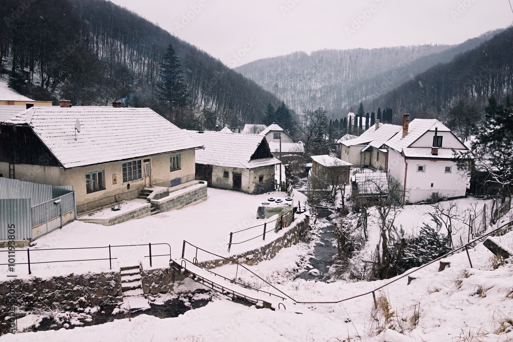 Winter Village Scene