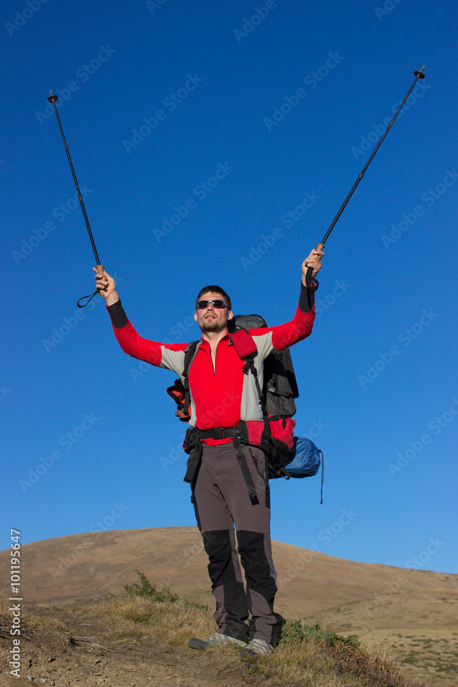 Man hiking in the mountains. Man hiking in the mountains.