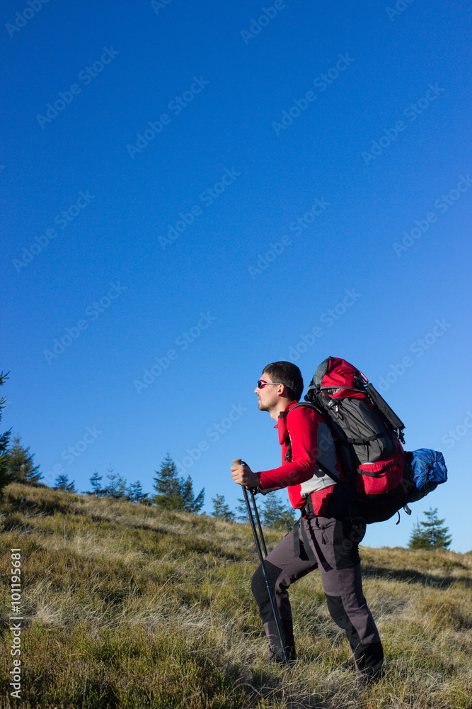 Man hiking in the mountains.