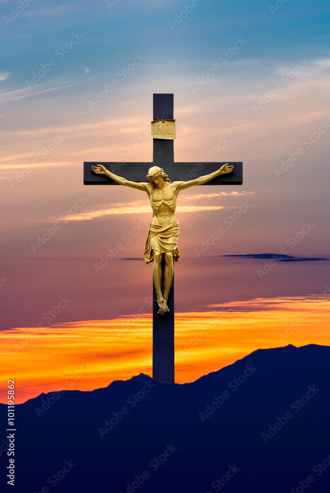 Jesus Christ on the cross over sky background Stock Photo | Adobe Stock