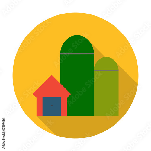 grain elevators flat icon with long shadow for web