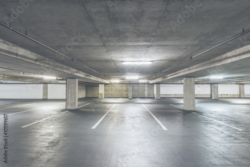 scene of empty cement Parking Garage interior in the mall.