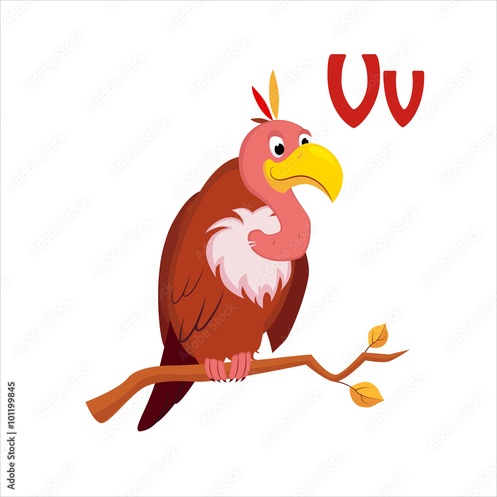 Fototapeta premium Vulture. Funny Alphabet, Animal Vector Illustration