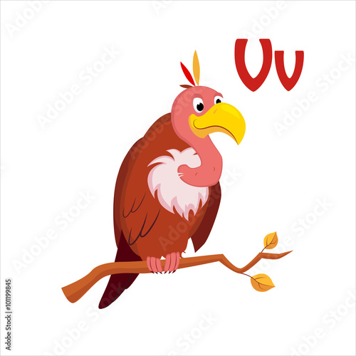 Vulture. Funny Alphabet  Animal Vector Illustration