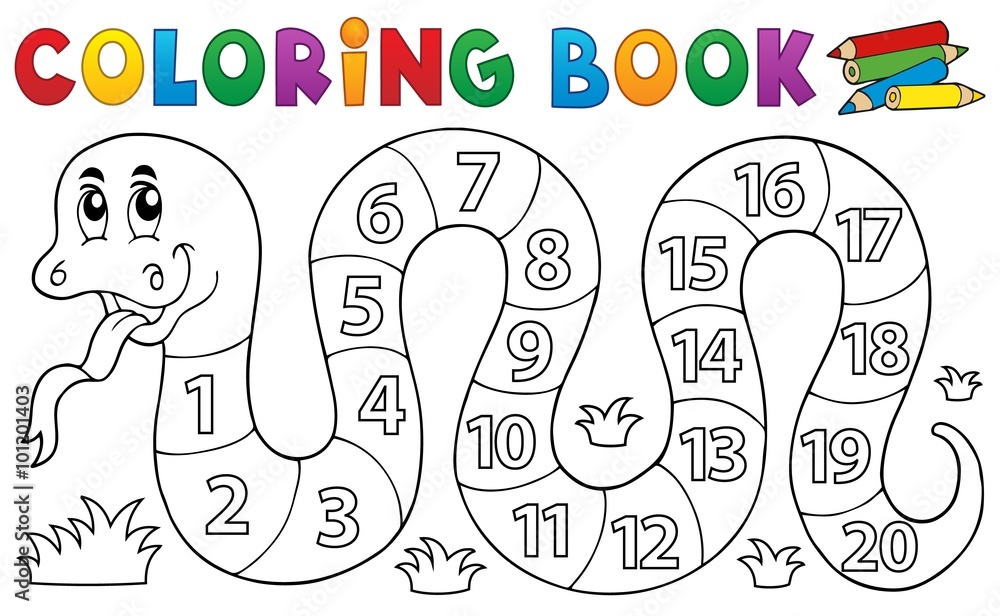 Fototapeta premium Coloring book snake with numbers theme