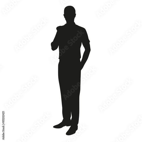 Young man with his jacket over his shoulder. Vector silhouette
