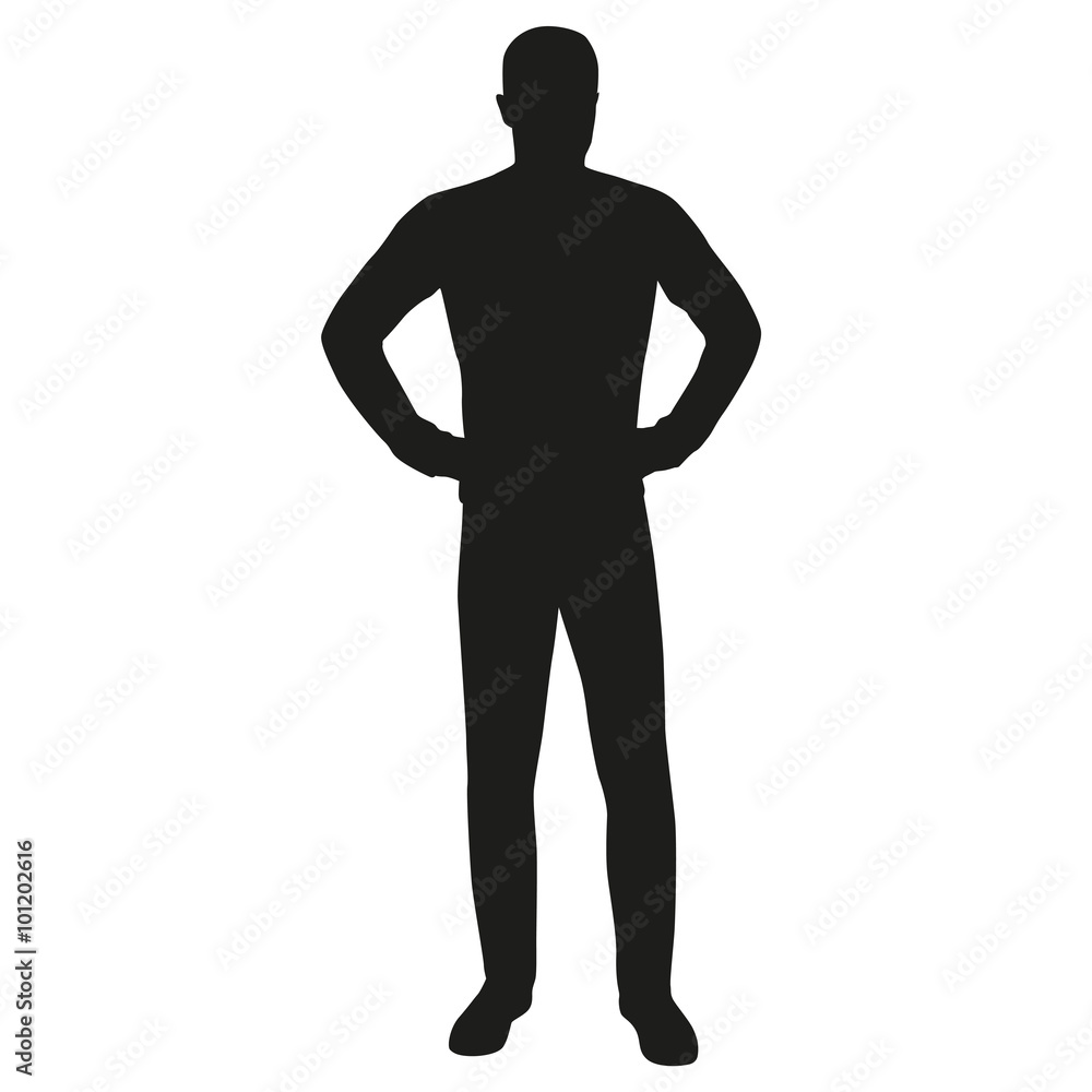 Man with hands on hips, vector silhouette