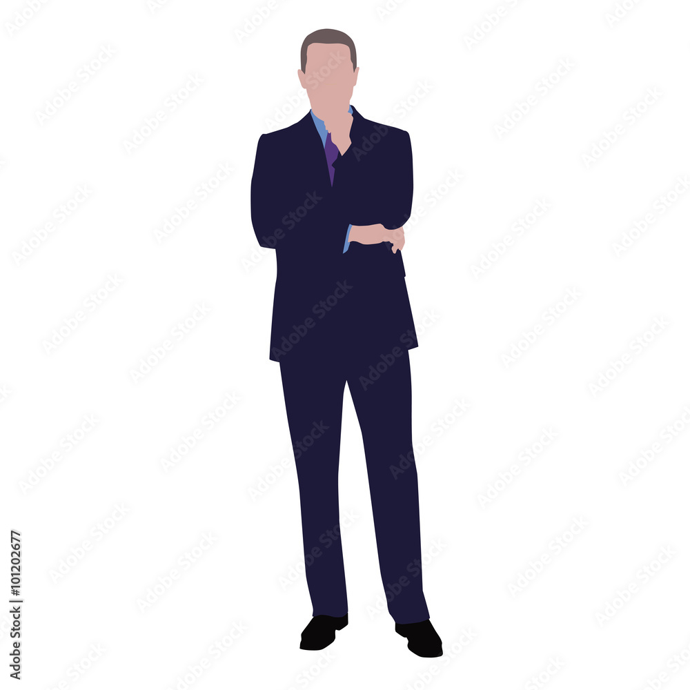 Businessman thinking, vector drawing. Man in dark suit standing Businessman thinking, vector drawing. Man in dark suit standing