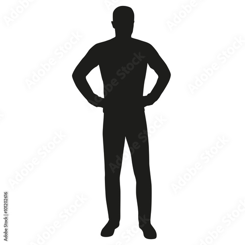Man with hands on hips, vector silhouette