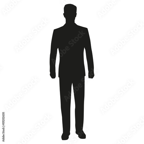 Business man standing, vector silhouette