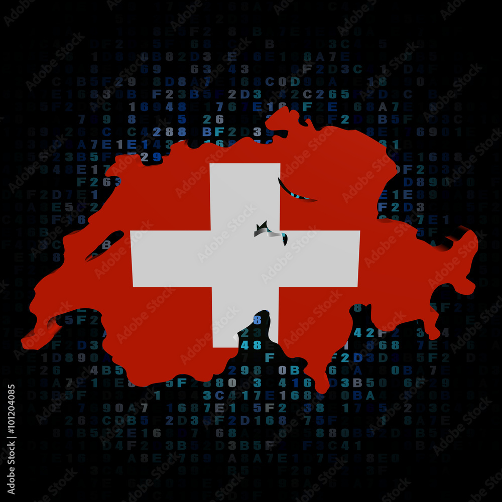 Switzerland map flag on hex code illustration