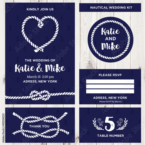 Wedding Invitation Card Templates in Nautical Style