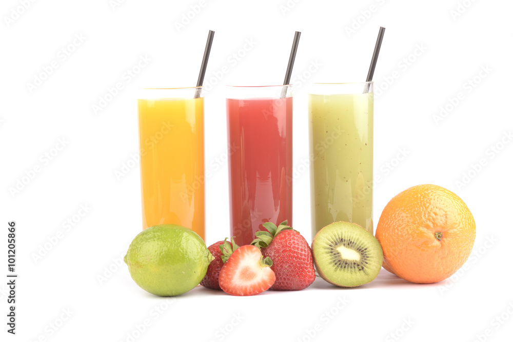 Fresh fruit juices on white Fresh fruit juices on white