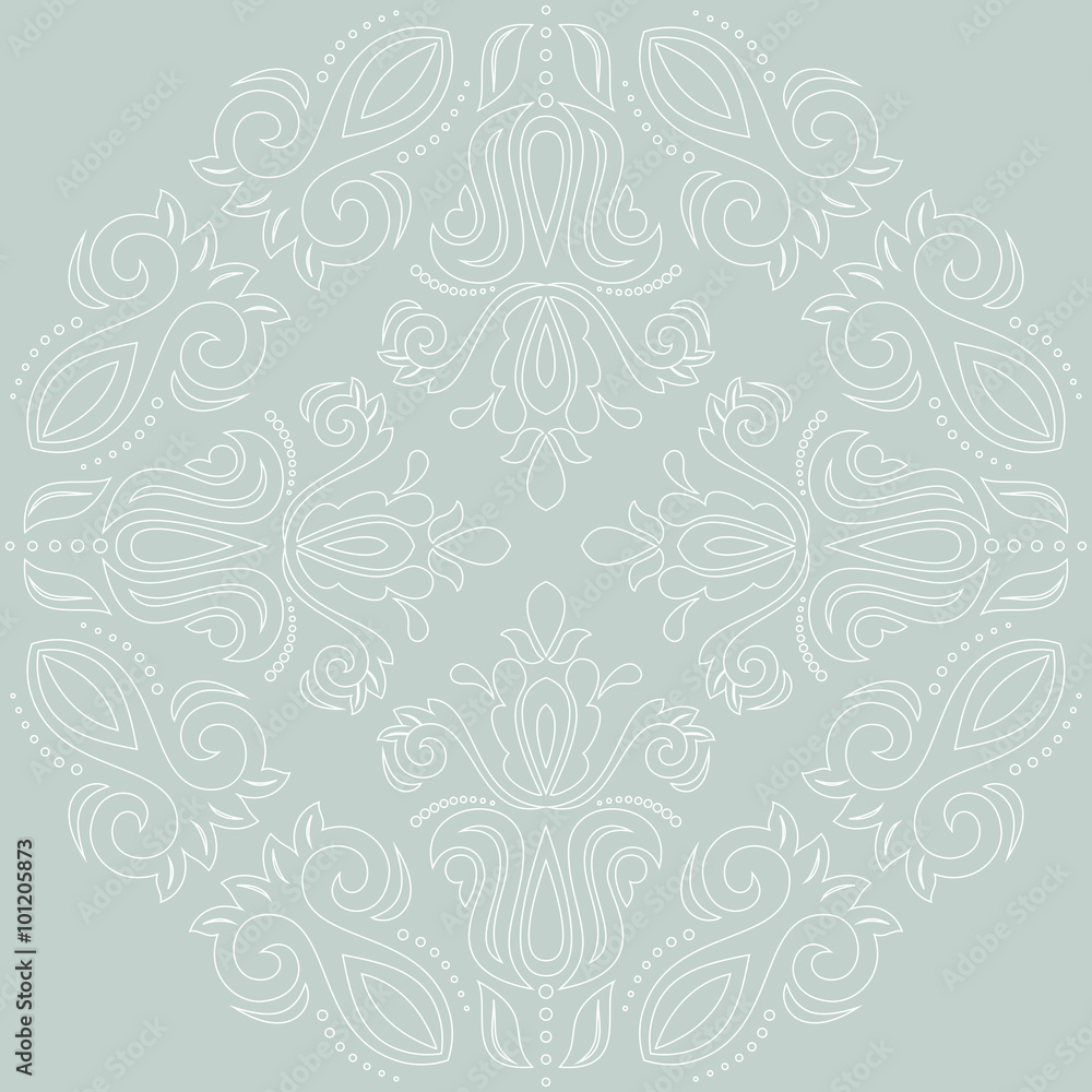 Damask vector floral pattern with oriental elements. Abstract traditional ornament with white outlines